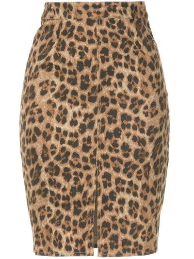 Shop Miaou Leopard Print Pencil Skirt In Brown