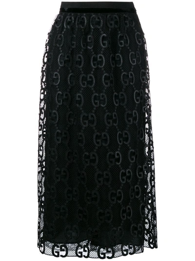 Shop Gucci Macramé Midi Skirt - Black