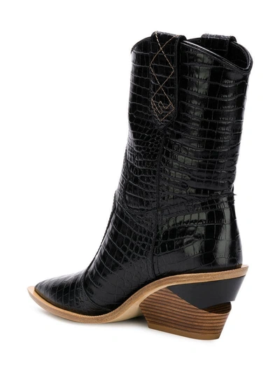 Shop Fendi Crocodile-embossed Ankle Boots In Black