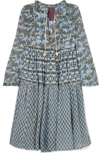 Shop Yvonne S Printed Cotton-voile Dress In Light Blue