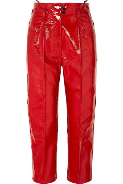 Shop Petar Petrov Cropped Patent-leather Straight-leg Pants In Crimson