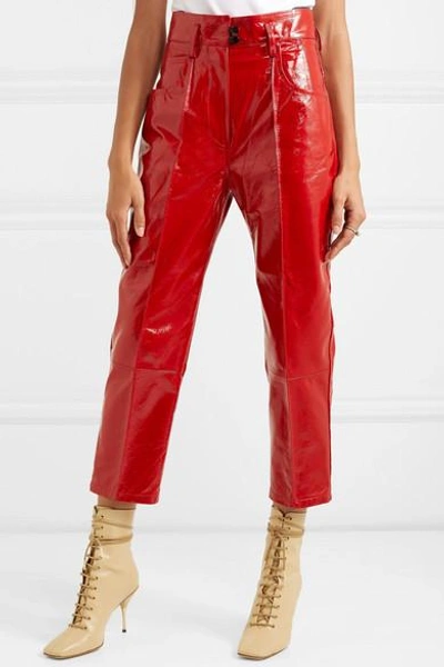 Shop Petar Petrov Cropped Patent-leather Straight-leg Pants In Crimson