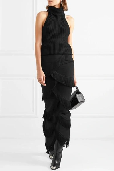 Shop Y/project Fringed Stretch-jersey Skirt In Black