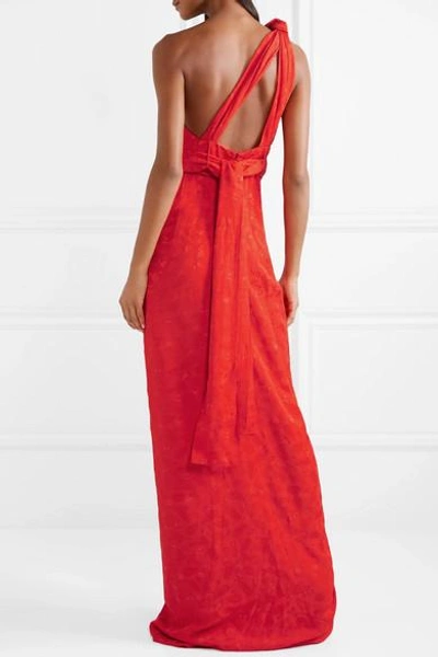 Shop Brandon Maxwell One-shoulder Jacquard Gown In Red