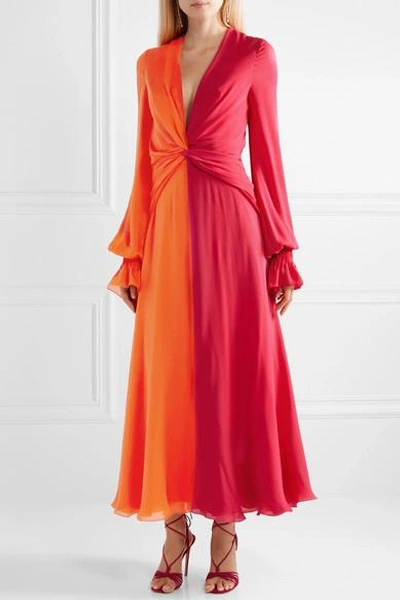 Shop Carolina Herrera Two-tone Gathered Silk-georgette Maxi Dress