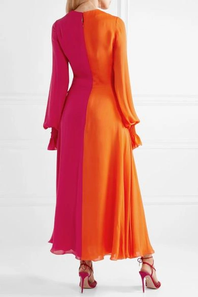 Shop Carolina Herrera Two-tone Gathered Silk-georgette Maxi Dress