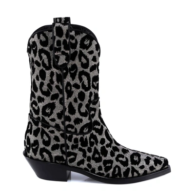 Shop Dolce & Gabbana Leopard Print High Knee Boots In Silver