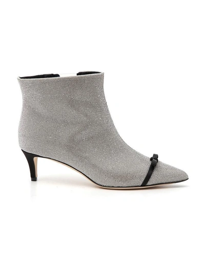 Shop Marco De Vincenzo Metallic Crystal Bow Ankle Boots In Silver