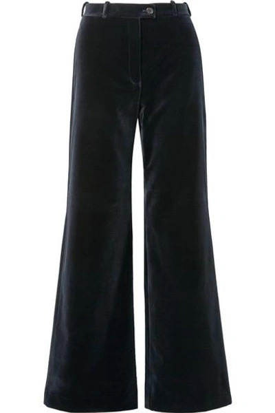 Shop Acne Studios Cotton-velvet Wide-leg Pants In Midnight Blue