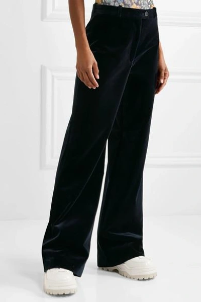 Shop Acne Studios Cotton-velvet Wide-leg Pants In Midnight Blue