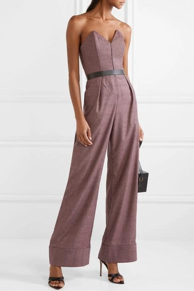 Shop Fleur Du Mal Strapless Prince Of Wales Checked Tweed Jumpsuit In Pastel Pink