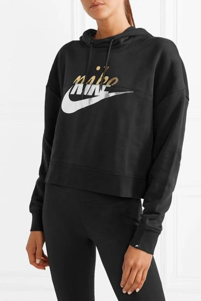 Shop Nike Rally Cropped Printed Cotton-blend Hoodie In Black