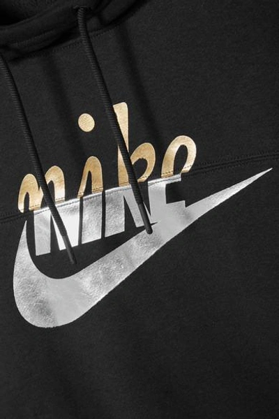 Shop Nike Rally Cropped Printed Cotton-blend Hoodie In Black