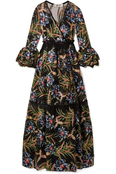 Shop Diane Von Furstenberg Velvet-trimmed Embroidered Tulle And Satin Maxi Dress