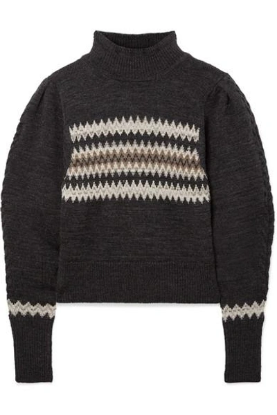 Shop Isabel Marant Demie Cropped Intarsia Wool-blend Sweater In Charcoal