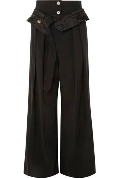 Shop A.w.a.k.e. Folded Wool-blend Wide-leg Pants In Black