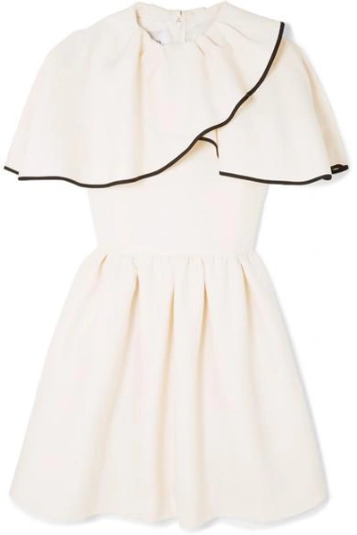 Shop Valentino Ruffled Wool And Silk-blend Grain De Poudre Mini Dress In Ivory