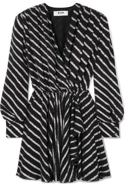 Shop Msgm Striped Fil Coupé Georgette Dress In Black