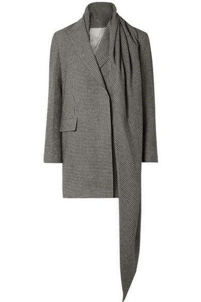 Shop The Row Mewey Tie-detailed Houndstooth Camel Hair Coat In Black