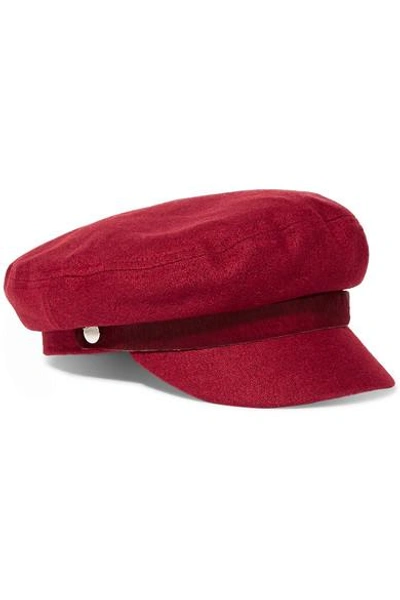 Shop Rag & Bone Calf Hair-trimmed Wool-blend Cap In Red