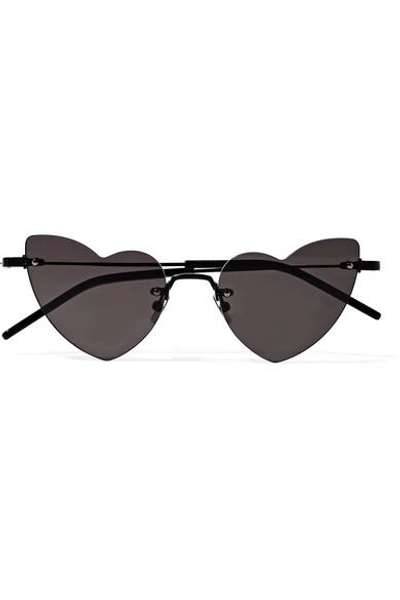 Shop Saint Laurent New Wave Loulou Heart-shaped Metal Sunglasses In Black