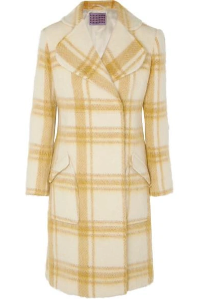 Shop Alexa Chung Belted Checked Wool-blend Coat In Pastel Yellow