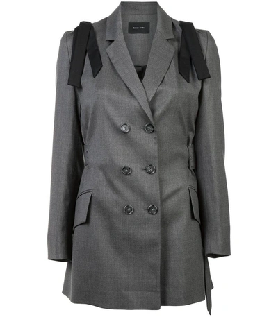 Shop Simone Rocha Grey Bow Shoulder Mid-length Blazer