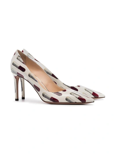 Shop Prada Ivory And Red Print 85 Patent Leather Pumps - White