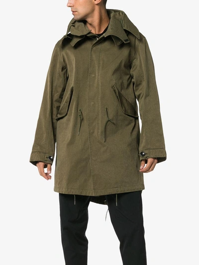 Shop Ten C Mid-length Cotton Parka Jacket In Green