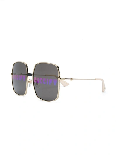 Shop Gucci Eyewear Fy Print Sunglasses - Metallic