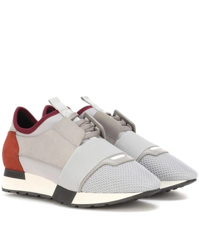 Shop Balenciaga Leather-trimmed Sneakers In Grey