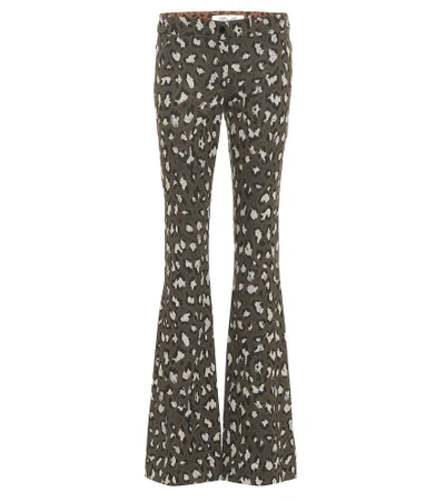 Shop Diane Von Furstenberg Leopard-print Low-rise Flared Pants In Green