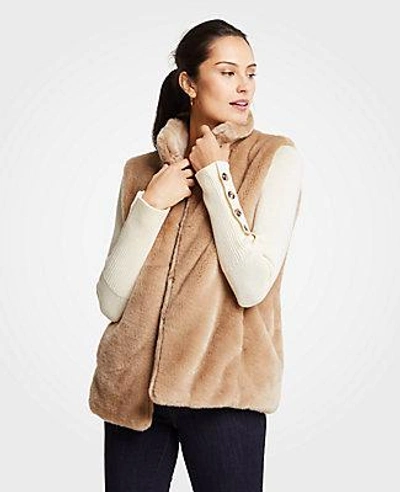 Shop Ann Taylor Petite Faux Fur Vest In Teak Wood