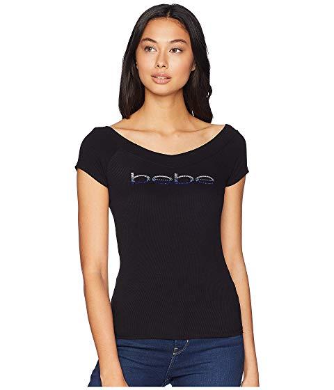 Bebe Short Sleeve Jade Blue Gradient Logo V Neck Black Modesens