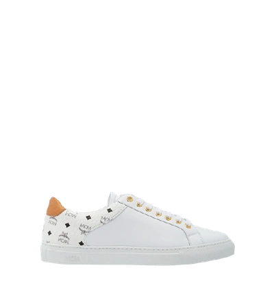 Shop Mcm Men's Low Top Classic Sneakers In Leather In White