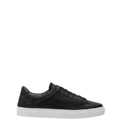 Shop Mcm Men's Low Top Classic Sneakers In Leather In Bk