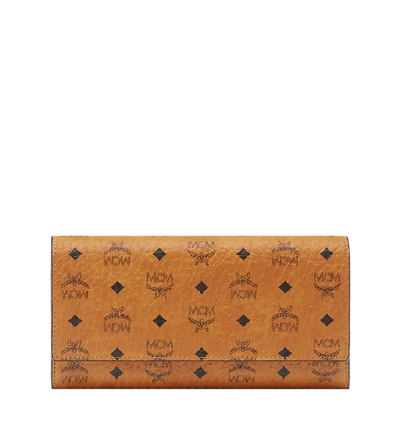Shop Mcm Three Fold Wallet In Visetos Original In Cognac | Cognac