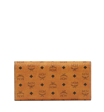 Shop Mcm Three Fold Wallet In Visetos Original In Cognac | Cognac