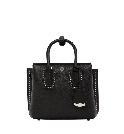 Shop Mcm Milla Studded Outline Tote In Grained Leather In Bk
