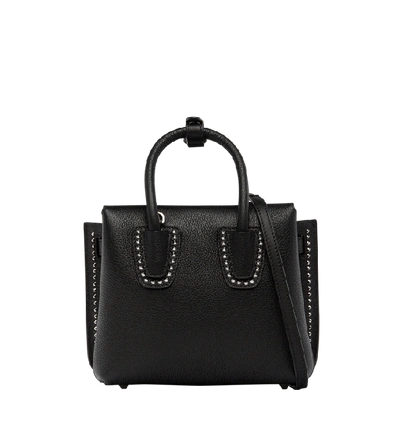 Shop Mcm Milla Studded Outline Tote In Grained Leather In Bk