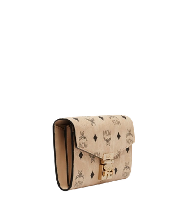 Shop Mcm Patricia Crossbody Wallet In Visetos In Beige