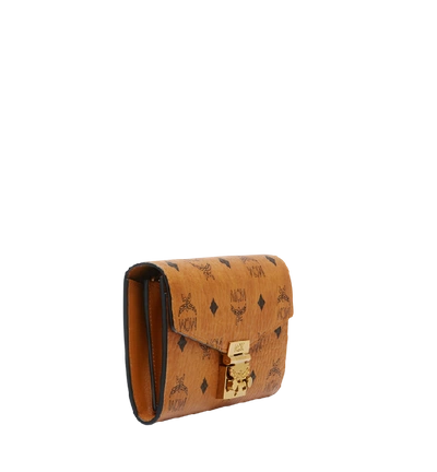 Shop Mcm Tracy Crossbody Wallet In Visetos In Cognac