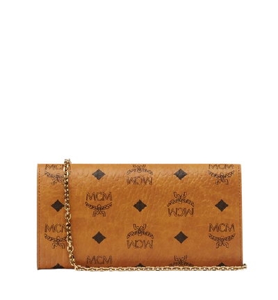 Shop Mcm Tracy Crossbody Wallet In Visetos In Cognac