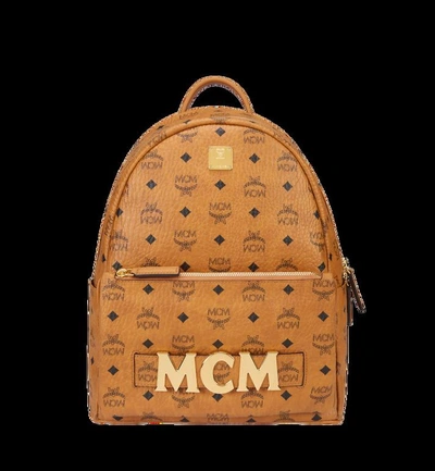 Shop Mcm Trilogie Stark Backpack In Visetos In Cognac