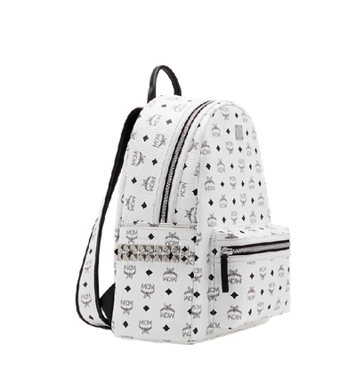 Shop Mcm Stark Side Studs Backpack In Visetos In White | White