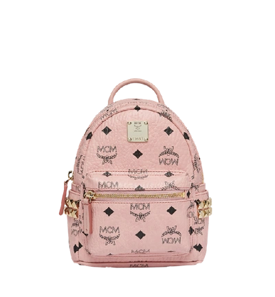 Shop Mcm Stark Side Studs Bebe Boo Backpack In Visetos In Soft Pink