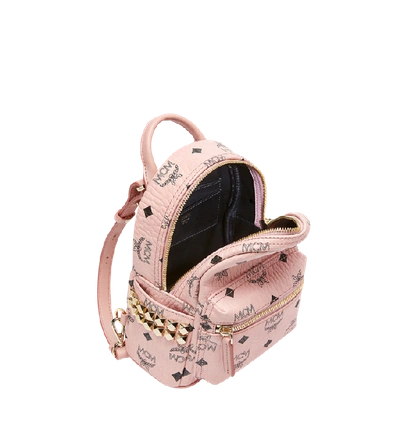 Shop Mcm Stark Side Studs Bebe Boo Backpack In Visetos In Soft Pink