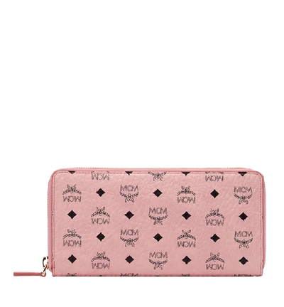Shop Mcm Zip Around Wallet In Visetos Original In Soft Pink