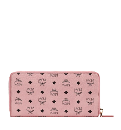 Shop Mcm Zip Around Wallet In Visetos Original In Soft Pink