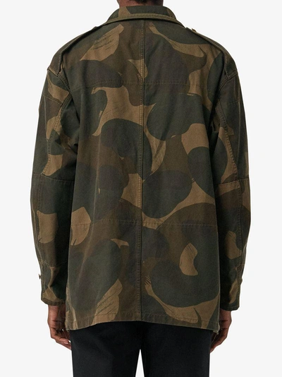 Shop Burberry Camouflage Print Cotton Canvas Field Jacket - Green